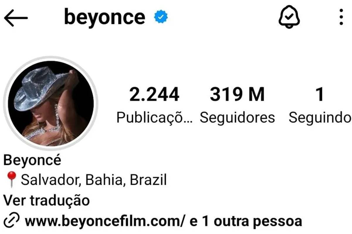 Beyoncé muda localização de seu Instagram em homenagem ao Brasil 